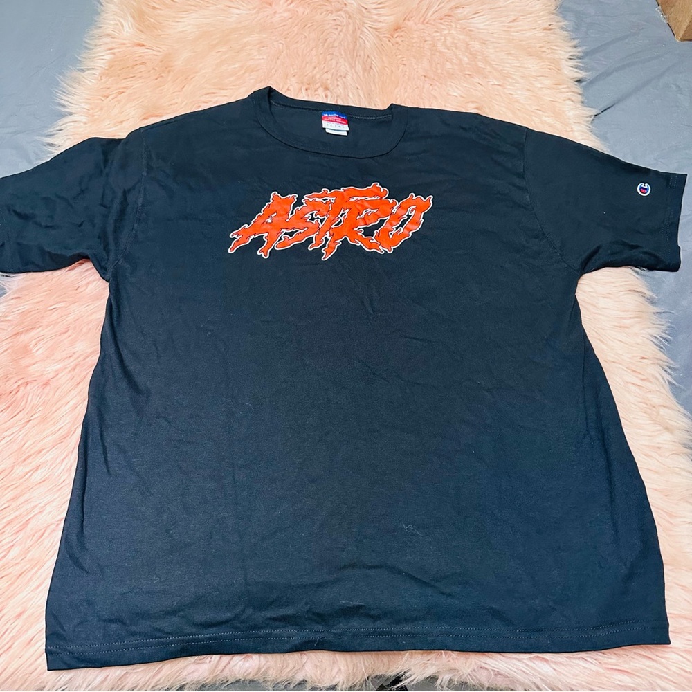 Champion Black Tee with Orange Astro Design